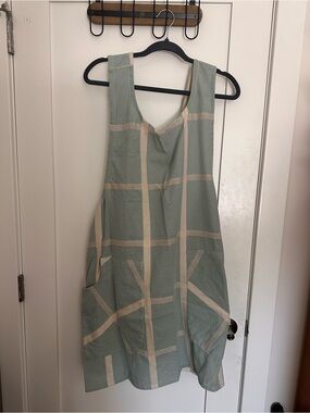 Handmade Japanese Style Cross over Apron Light Blue with Cream Stripes